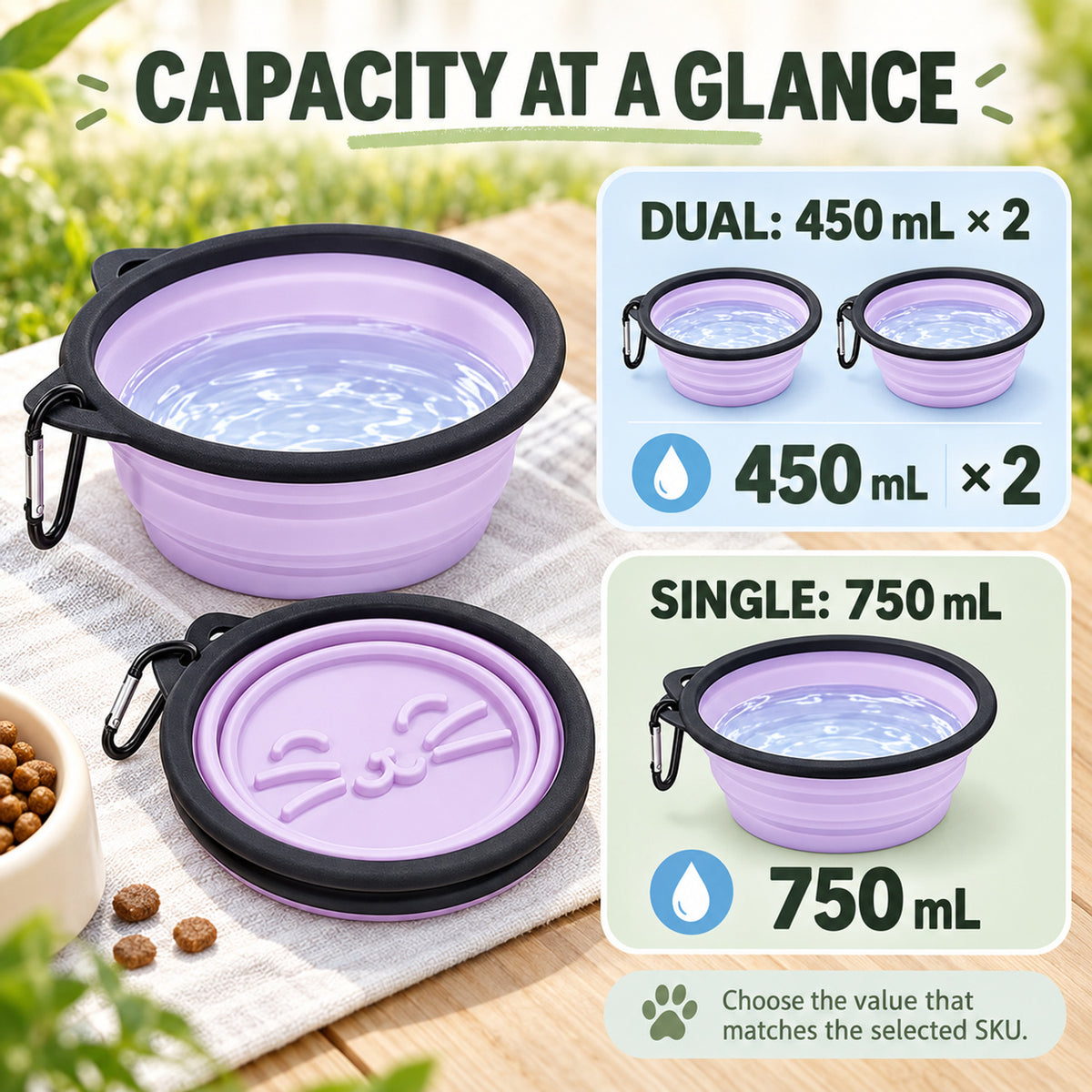 Collapsible Silicone Pet Bowl Set, 13 Styles, By GAVPEPY image 4 - 03-Product-Facts.jpg