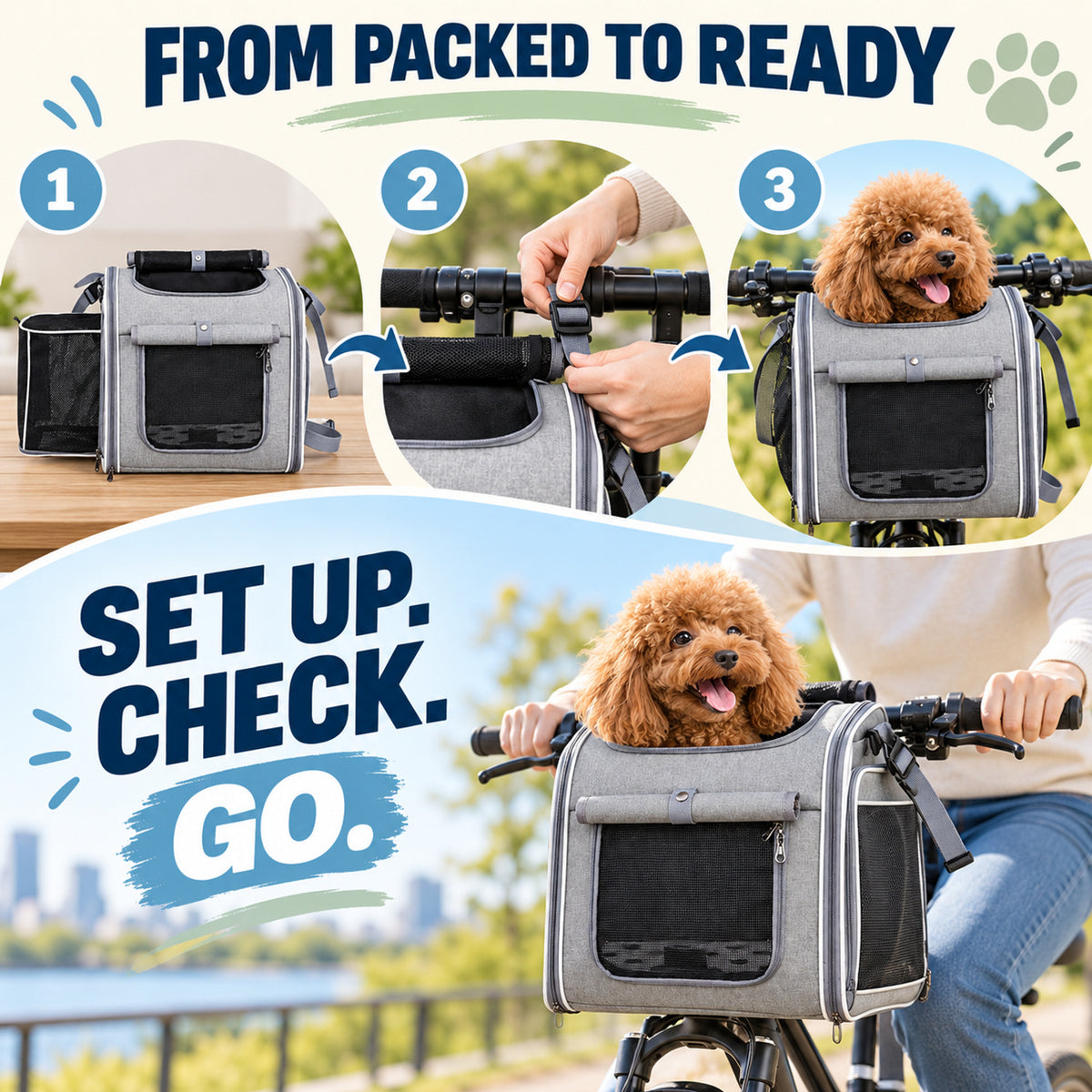 Foldable Front Bicycle Pet Carrier, 37 x 26 x 33 cm, By GAVPEPY image 4 - 03-Product-Facts.jpg