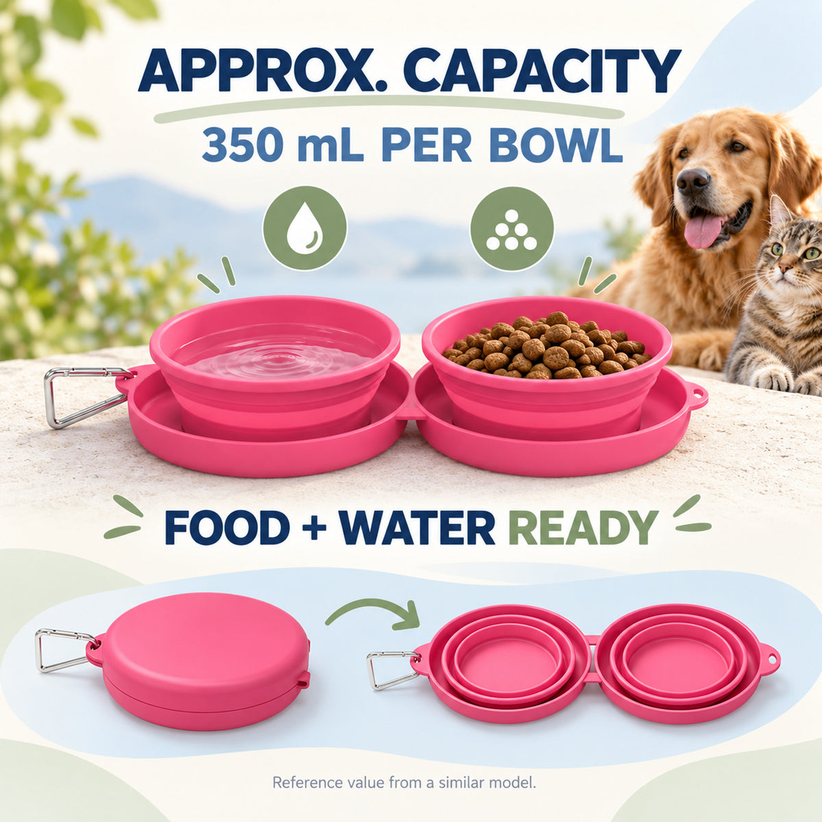Foldable TPE Double Pet Travel Bowl, 2 Colors, By GAVPEPY image 4 - 03-Product-Facts.jpg