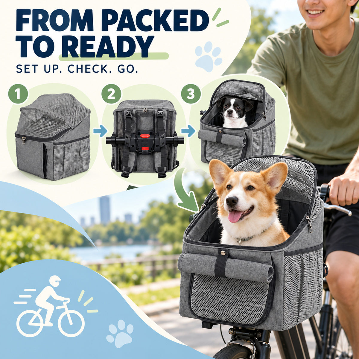 Quick-Release Bicycle Pet Carrier, 3 Colors, By GAVPEPY image 4 - 03-Product-Facts.jpg