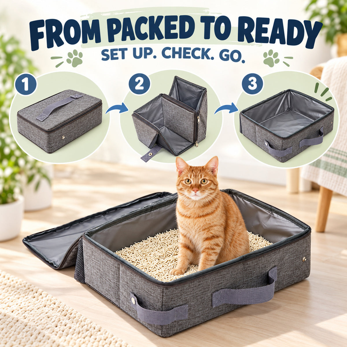 Foldable Travel Litter Box with Scoop, 30 x 30 x 11 cm, By GAVPEPY image 4 - 03-Product-Facts.jpg