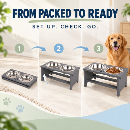 Adjustable Foldable Double Pet Bowl Stand, By GAVPEPY image 4 - 03-Product-Facts.jpg