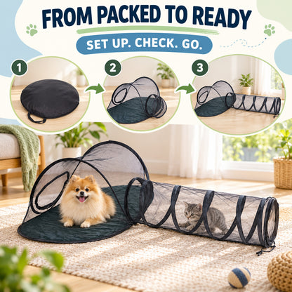 Foldable Pet Travel Tent with Tunnel, By GAVPEPY image 4 - 03-Product-Facts.jpg