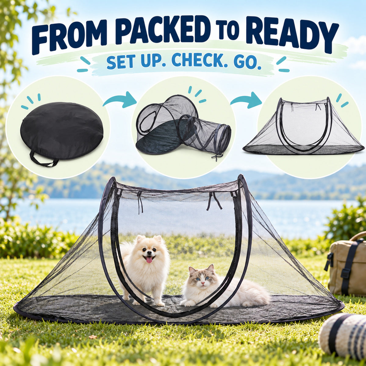 Foldable Oval Pet Travel Tent, 2 Sizes, By GAVPEPY image 4 - 03-Product-Facts.jpg