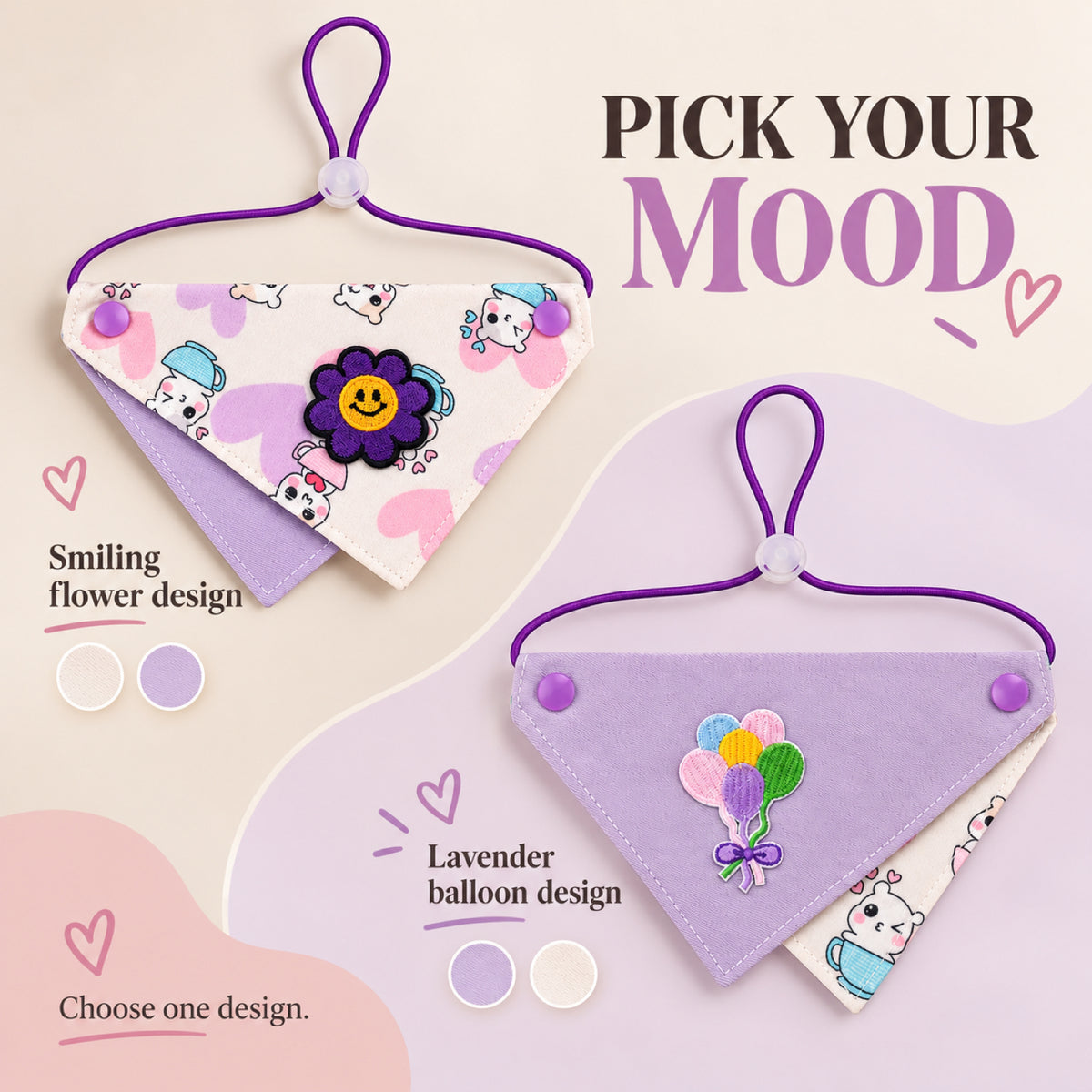 GAVPEPY Fabric Reversible Printed Pet Bandana, Sizes S, L, Purple, for pet photos, outings and celebrations; decorative neckwear with the selected print and fit shown in the product photos; review the selected variant photo for details image 3 - 03-两款外观选择.jpg