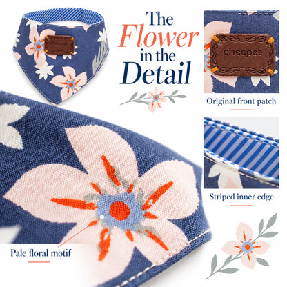 GAVPEPY Cotton Floral Hook-and-Loop Pet Bib, Sizes S, M, L, Blue, Pink, for photos, celebrations, walks and everyday pet outfits; a neckwear accessory for everyday outfits, portraits and special occasions image 3 - 03-蓝款花型.jpg
