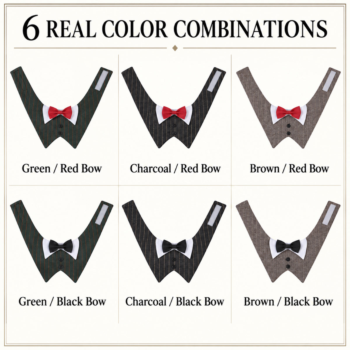 GAVPEPY Polyester Tuxedo Bow Pet Bib, Sizes XS, S, M, L, XL, Green Stripe, Dark Gray Stripe, Coffee Stripe, for photos, celebrations, walks and everyday pet outfits; a neckwear accessory for everyday outfits, portraits and special occasions image 3 - 03-六种实拍组合.jpg