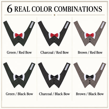 GAVPEPY Polyester Tuxedo Bow Pet Bib, Sizes XS, S, M, L, XL, Green Stripe, Dark Gray Stripe, Coffee Stripe, for photos, celebrations, walks and everyday pet outfits; a neckwear accessory for everyday outfits, portraits and special occasions image 3 - 03-六种实拍组合.jpg