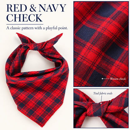 GAVPEPY Cotton Plaid Tie Pet Bandana, Sizes 68 x 45 x 45, One Size, Red, Green, White, Brown, for photos, celebrations, walks and everyday pet outfits; a neckwear accessory for everyday outfits, portraits and special occasions image 3 - 03-红蓝格细节.jpg