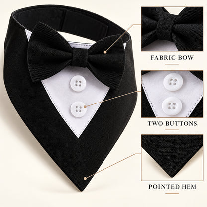 GAVPEPY Cotton Formal Tuxedo Pet Bib, Sizes XS, S, M, L, XL, Black, White, for photos, celebrations, walks and everyday pet outfits; a neckwear accessory for everyday outfits, portraits and special occasions image 3 - 03-黑款细节.jpg