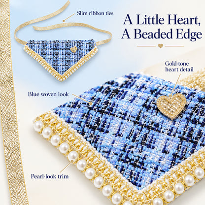 GAVPEPY Polyester Tweed-Look Triangle Pet Bib, Size S, 5 color or pattern options, for photos, celebrations, walks and everyday pet outfits; a neckwear accessory for everyday outfits, portraits and special occasions image 3 - 03-蓝款细节.jpg