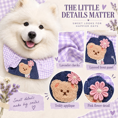 GAVPEPY Polyester Gingham Bear Pet Bib, 6 size options, 5 color or pattern options, for photos, celebrations, walks and everyday pet outfits; a neckwear accessory for everyday outfits, portraits and special occasions image 3 - 03-紫色细节.jpg