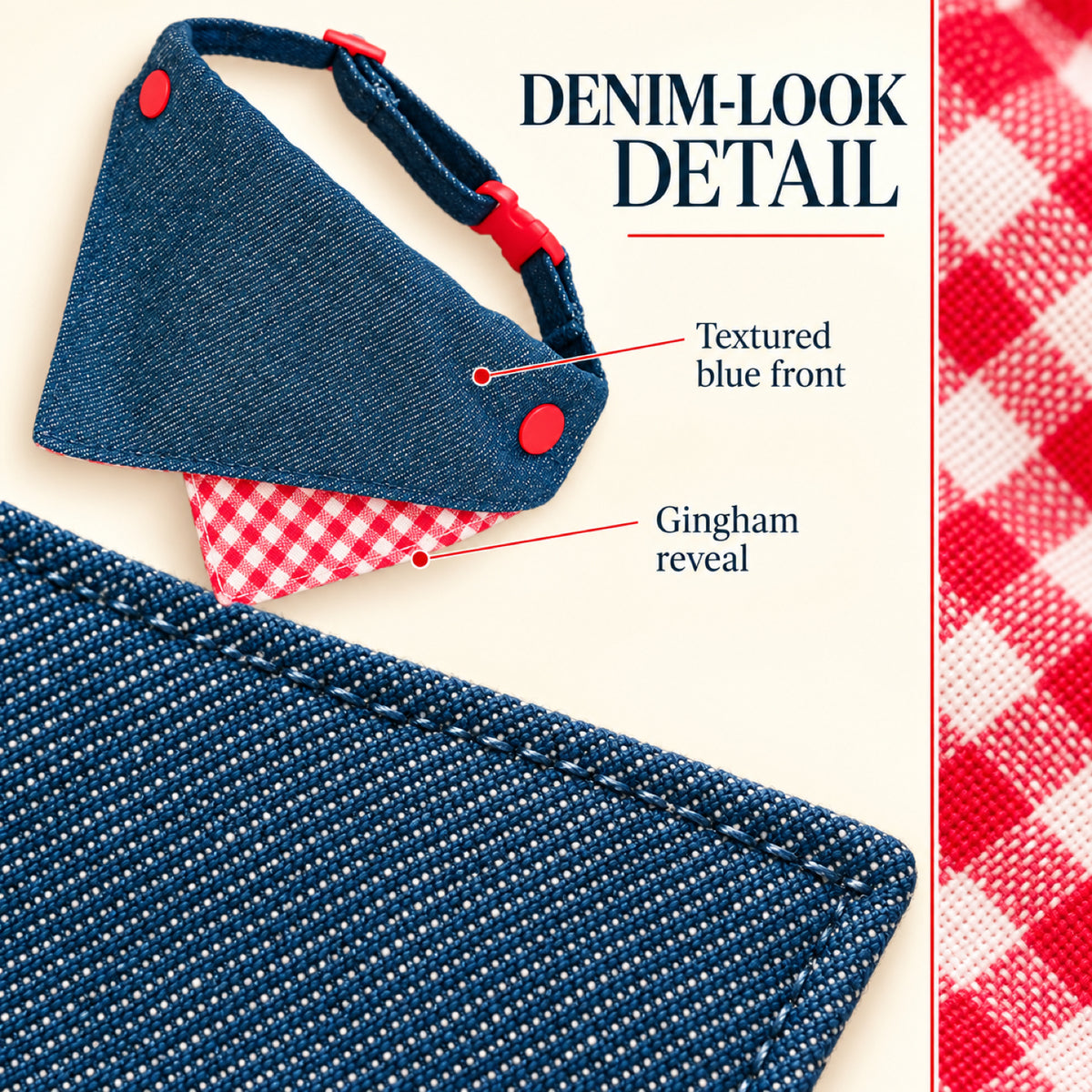 GAVPEPY Polyester Denim-Look Triangle Pet Bib, Sizes S, M, as pictured, for photos, celebrations, walks and everyday pet outfits; a neckwear accessory for everyday outfits, portraits and special occasions image 3 - 03-深蓝纹理.jpg