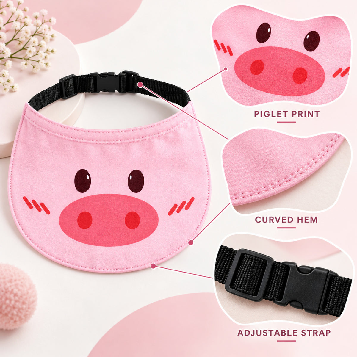 GAVPEPY Polyester Adjustable Printed Pet Bib, Sizes S, M, L, XL, XXL, 5 color or pattern options, for photos, celebrations, walks and everyday pet outfits; a neckwear accessory for everyday outfits, portraits and special occasions image 3 - 03-小猪细节.jpg