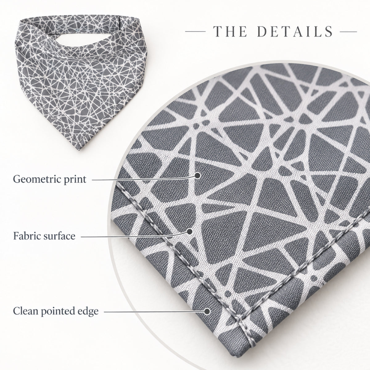 GAVPEPY Polyester Reflective Pattern Pet Bandana, Sizes S, M, L, Gray, for photos, celebrations, walks and everyday pet outfits; a neckwear accessory for everyday outfits, portraits and special occasions image 3 - 03-几何细节.jpg