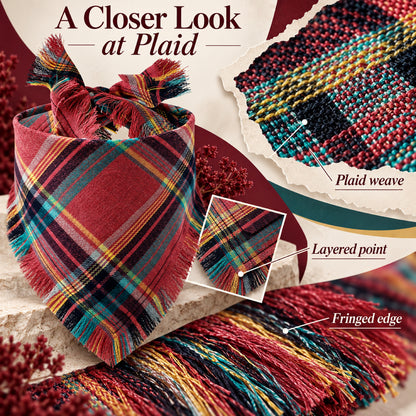 GAVPEPY Polyester-cotton blend Plaid Fringe Pet Bandana, Sizes 65 x 45 x 45 cm, 55 x 38 x 38, as pictured, for photos, celebrations, walks and everyday pet outfits; a neckwear accessory for everyday outfits, portraits and special occasions image 3 - 03-流苏细节.jpg