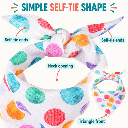 GAVPEPY Cotton Rainbow Dot Pet Bandana, Sizes S, L, as pictured, for pet photos, outings and celebrations; decorative neckwear with the selected print and fit shown in the product photos; review the selected variant photo for details image 3 - 03-系结结构.jpg