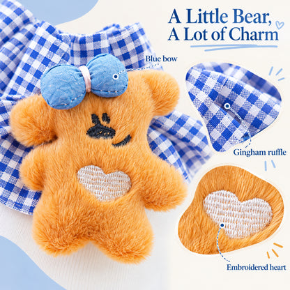 GAVPEPY Polyester Gingham Bear Pet Bib, Size S, as pictured, for pet photos, outings and celebrations; decorative neckwear with the selected print and fit shown in the product photos; review the selected variant photo for details image 3 - 03-小熊细节.jpg