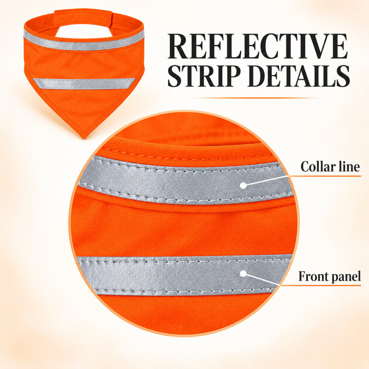 GAVPEPY Polyester Reflective Orange Pet Bandana, Sizes Large, Medium, Small, Orange, Yellow, for photos, celebrations, walks and everyday pet outfits; a neckwear accessory for everyday outfits, portraits and special occasions image 3 - 03-反光条细节.jpg