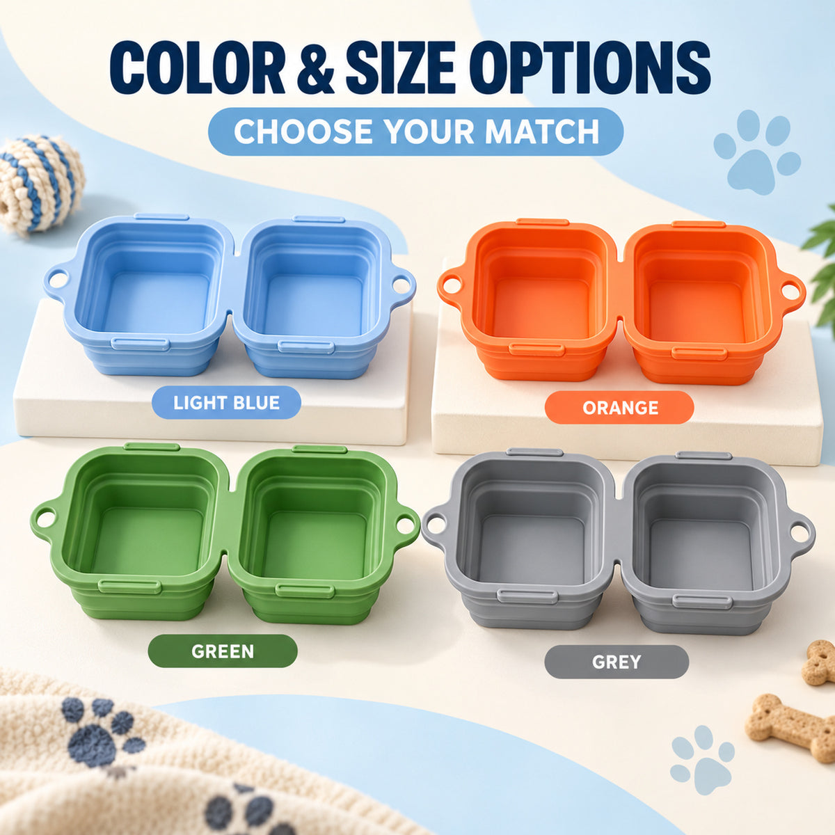 600 ml Collapsible Silicone Double Pet Bowl, 4 Colors, By GAVPEPY image 5 - 04-Options.jpg
