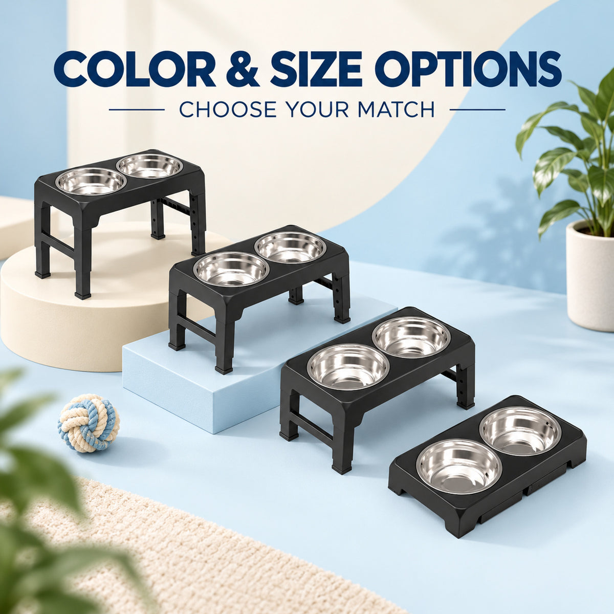 Adjustable Foldable Stainless Steel Pet Bowl Stand, 2 Colors, By GAVPEPY image 5 - 04-Options.jpg