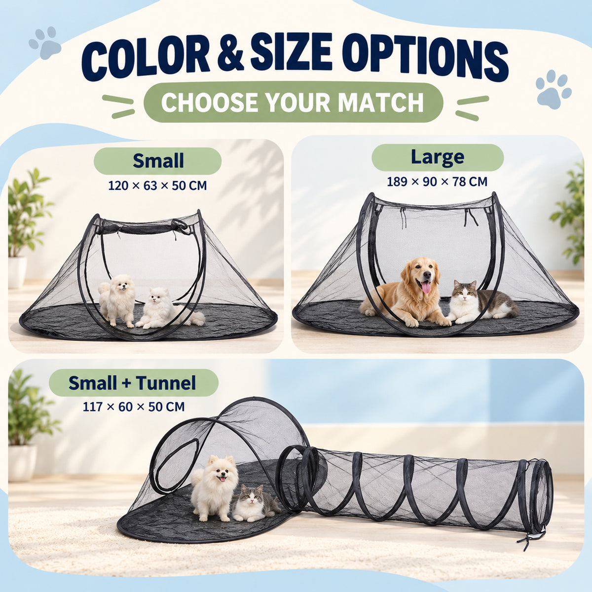 Foldable Green Pet Travel Tent, 3 Configurations, By GAVPEPY image 5 - 04-Options.jpg