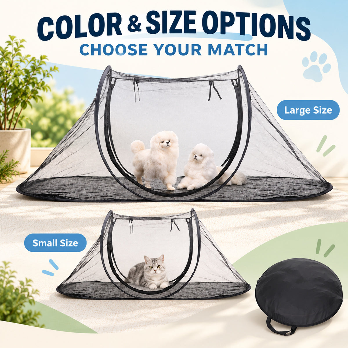 Foldable Oval Pet Travel Tent, 2 Sizes, By GAVPEPY image 5 - 04-Options.jpg