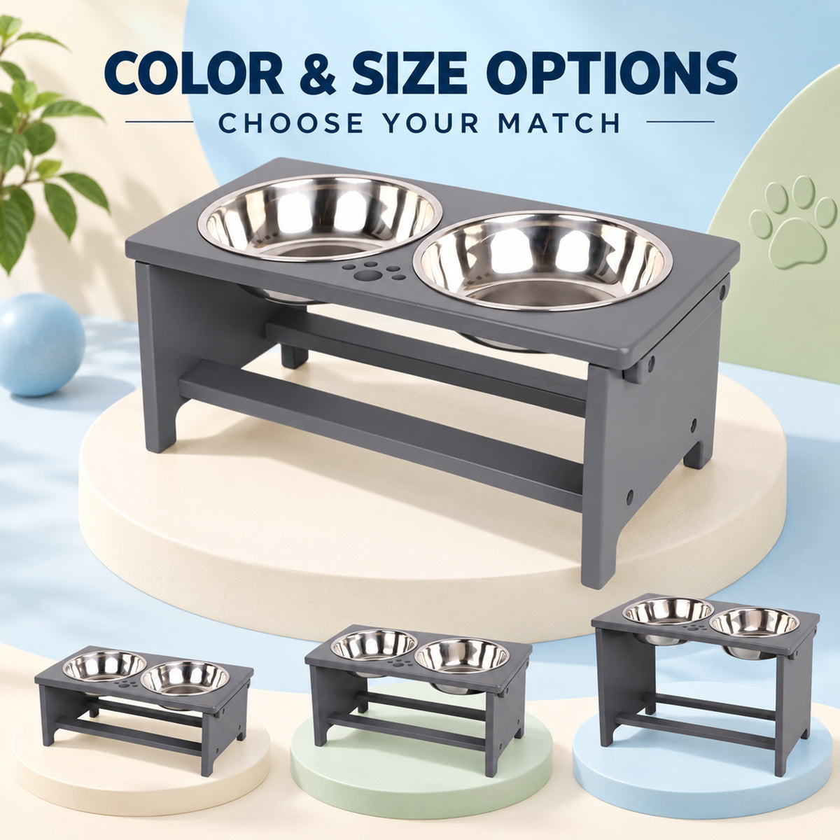 Adjustable Foldable Double Pet Bowl Stand, By GAVPEPY image 5 - 04-Options.jpg