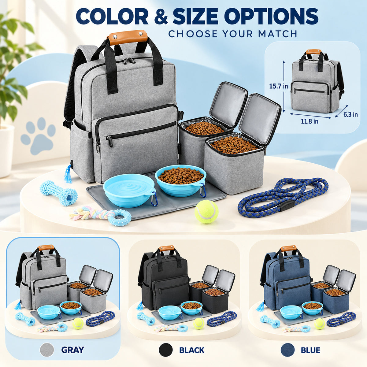 Large Oxford Fabric Pet Food Travel Backpack, 2 Colors, By GAVPEPY image 5 - 04-Options.jpg
