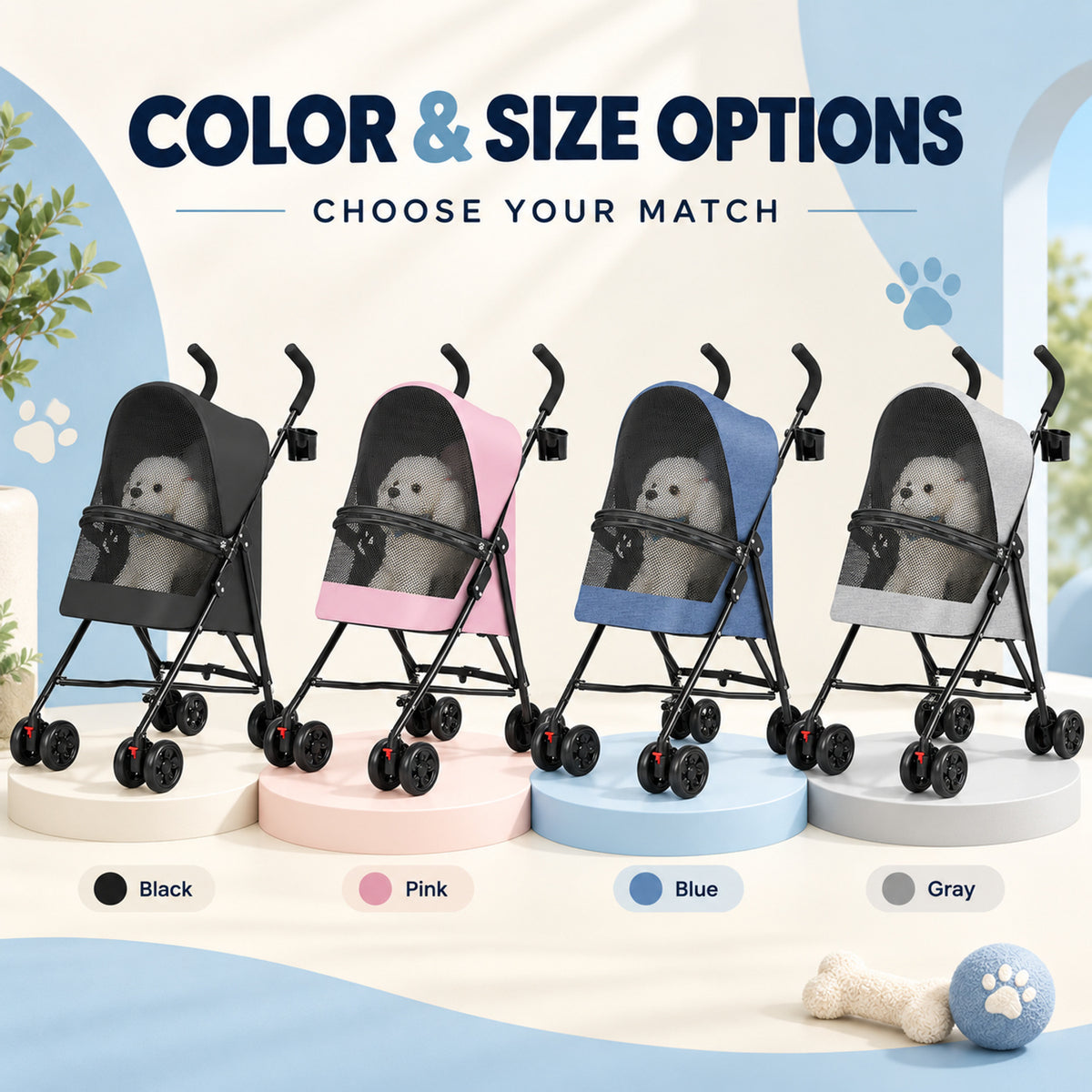 Foldable Pet Stroller, 4 Colors, By GAVPEPY image 5 - 04-Options.jpg