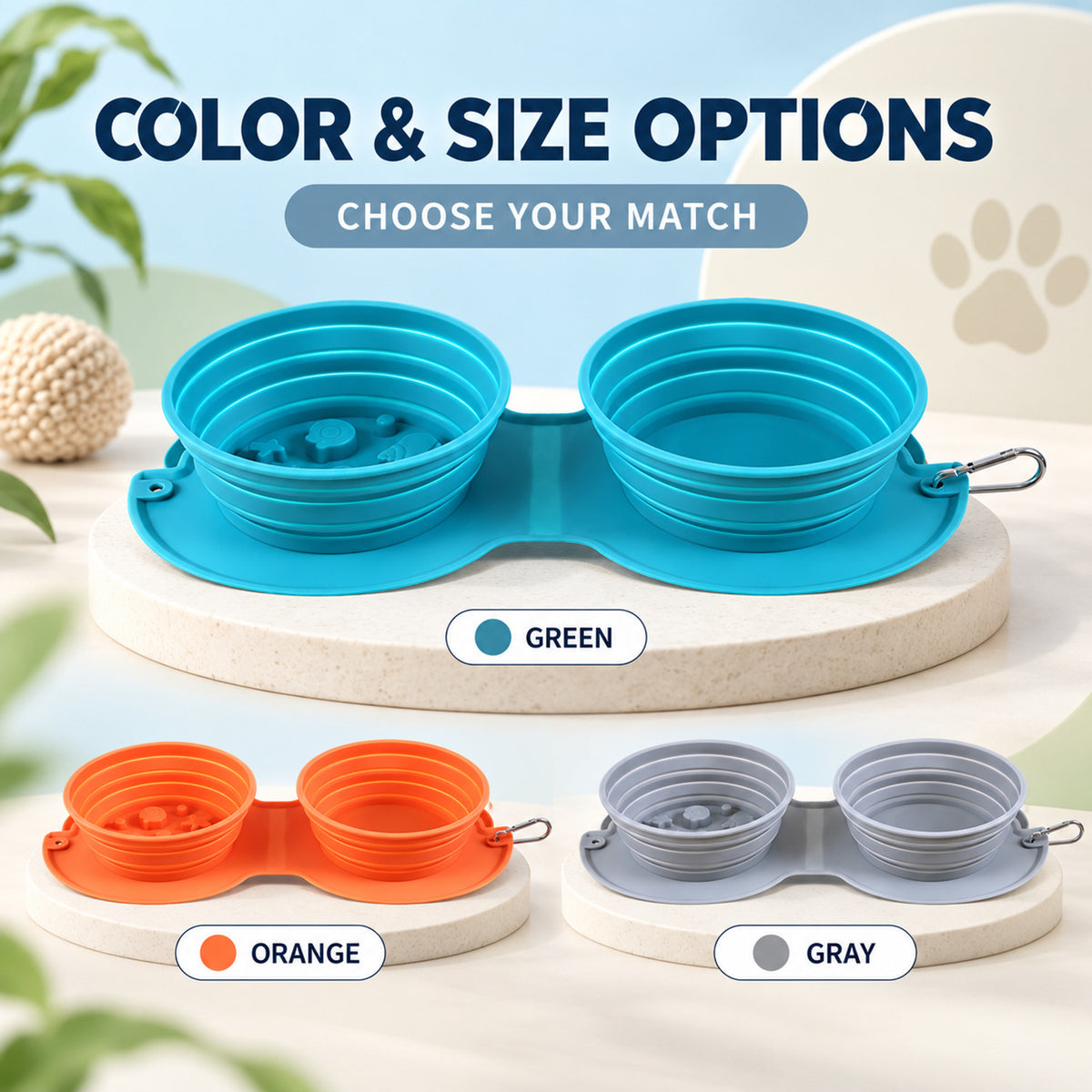 Collapsible Silicone Double Pet Travel Bowl, 3 Colors, By GAVPEPY image 5 - 04-Options.jpg