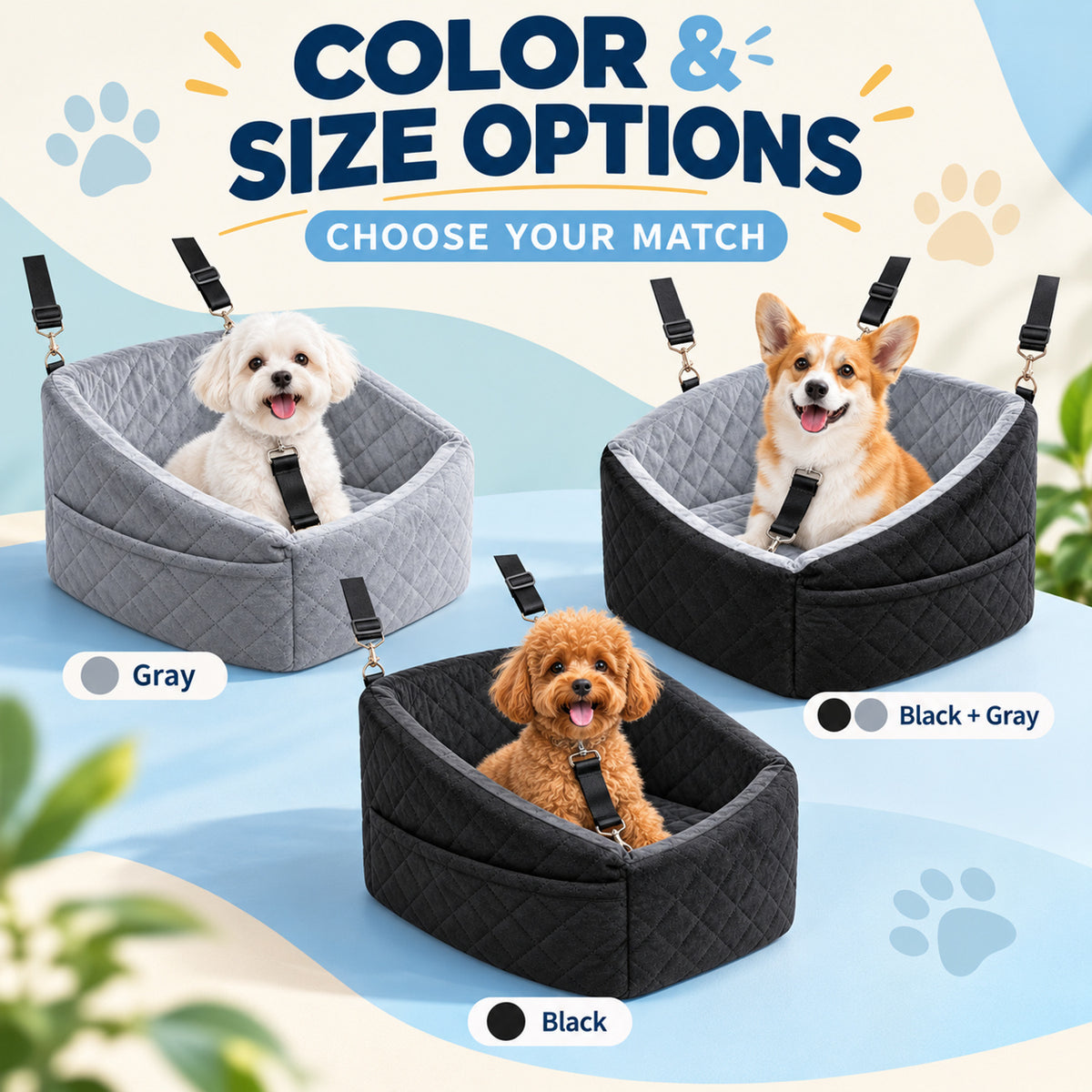 Plush Pet Car Seat and Travel Bed, 3 Colors, By GAVPEPY image 5 - 04-Options.jpg