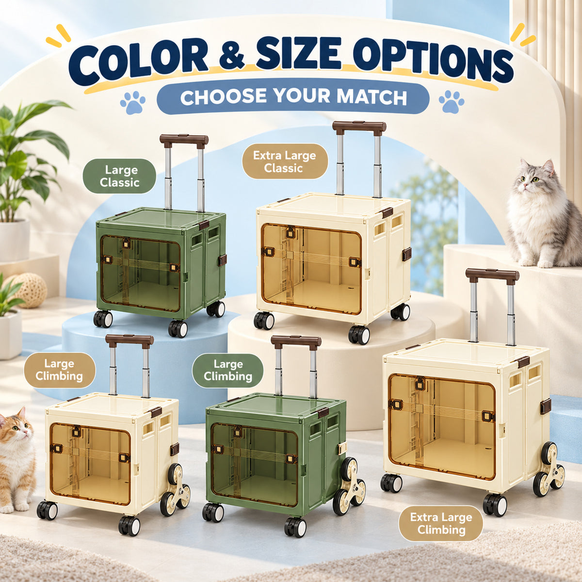 Hard-Shell Rolling Pet Carrier, 2 Colors, 2 Sizes & 2 Styles, By GAVPEPY image 5 - 04-Options.jpg