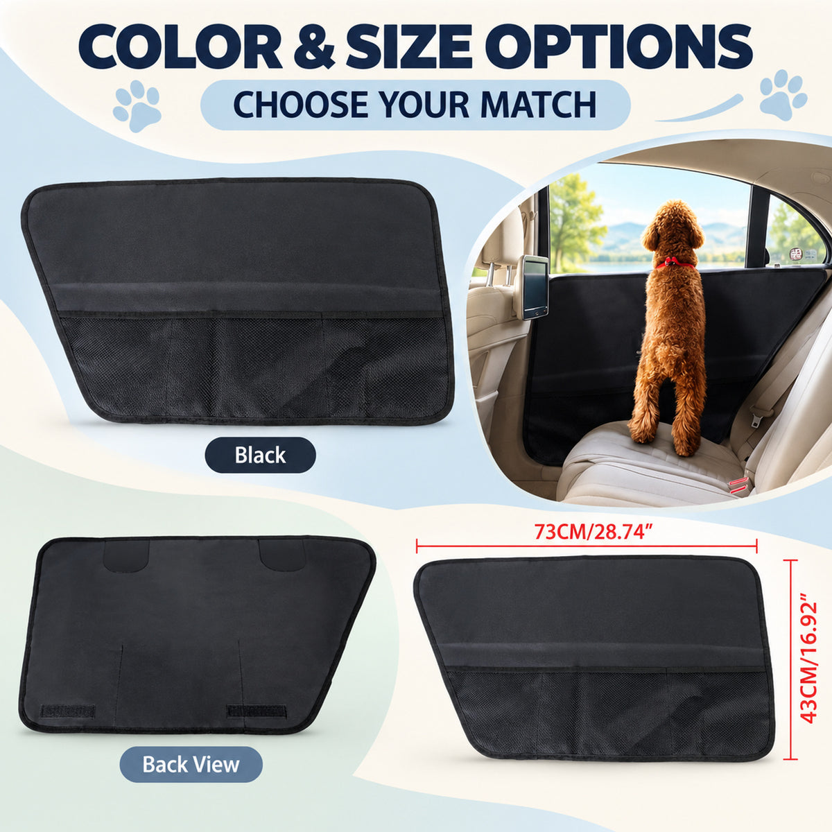 Oxford Fabric Vehicle Door Panel Pet Protector, 73 x 43 cm, By GAVPEPY image 5 - 04-Options.jpg