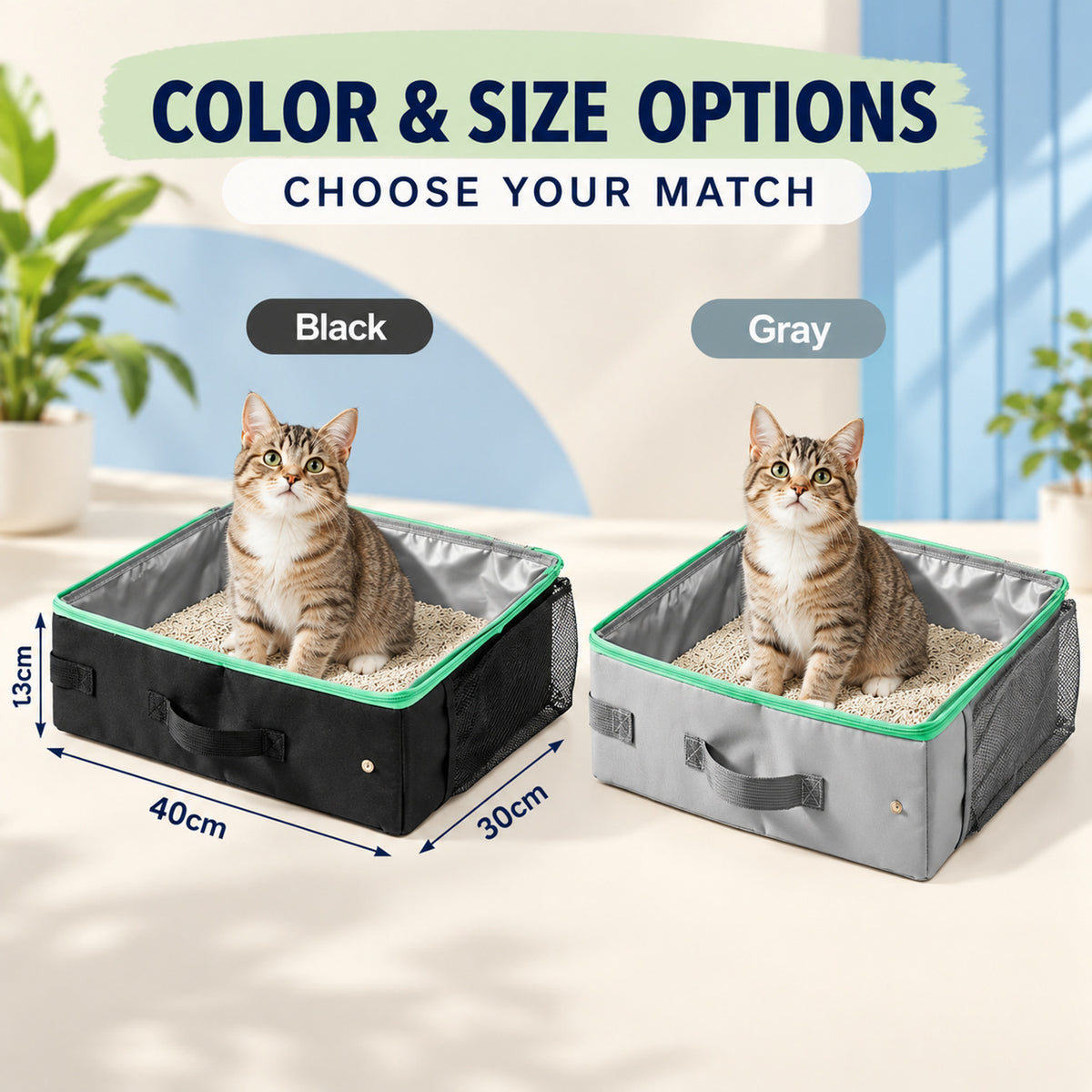 Foldable Travel Litter Box, 40 x 30 x 13 cm, 2 Colors, By GAVPEPY image 5 - 04-Options.jpg