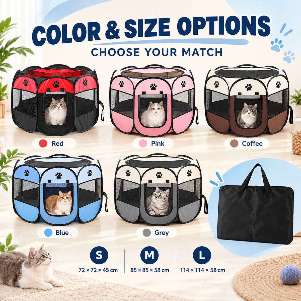Foldable Black Pet Playpen with Carry Bag, 3 Sizes, By GAVPEPY image 5 - 04-Options.jpg