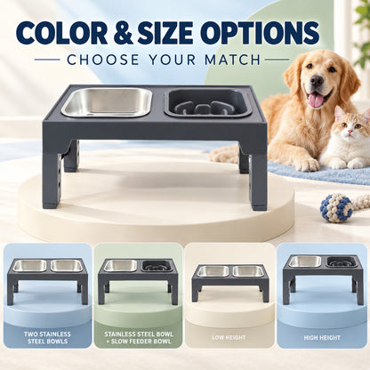 Adjustable Foldable Pet Bowl Stand, 2 Colors & 3 Bowl Sets, By GAVPEPY image 5 - 04-Options.jpg