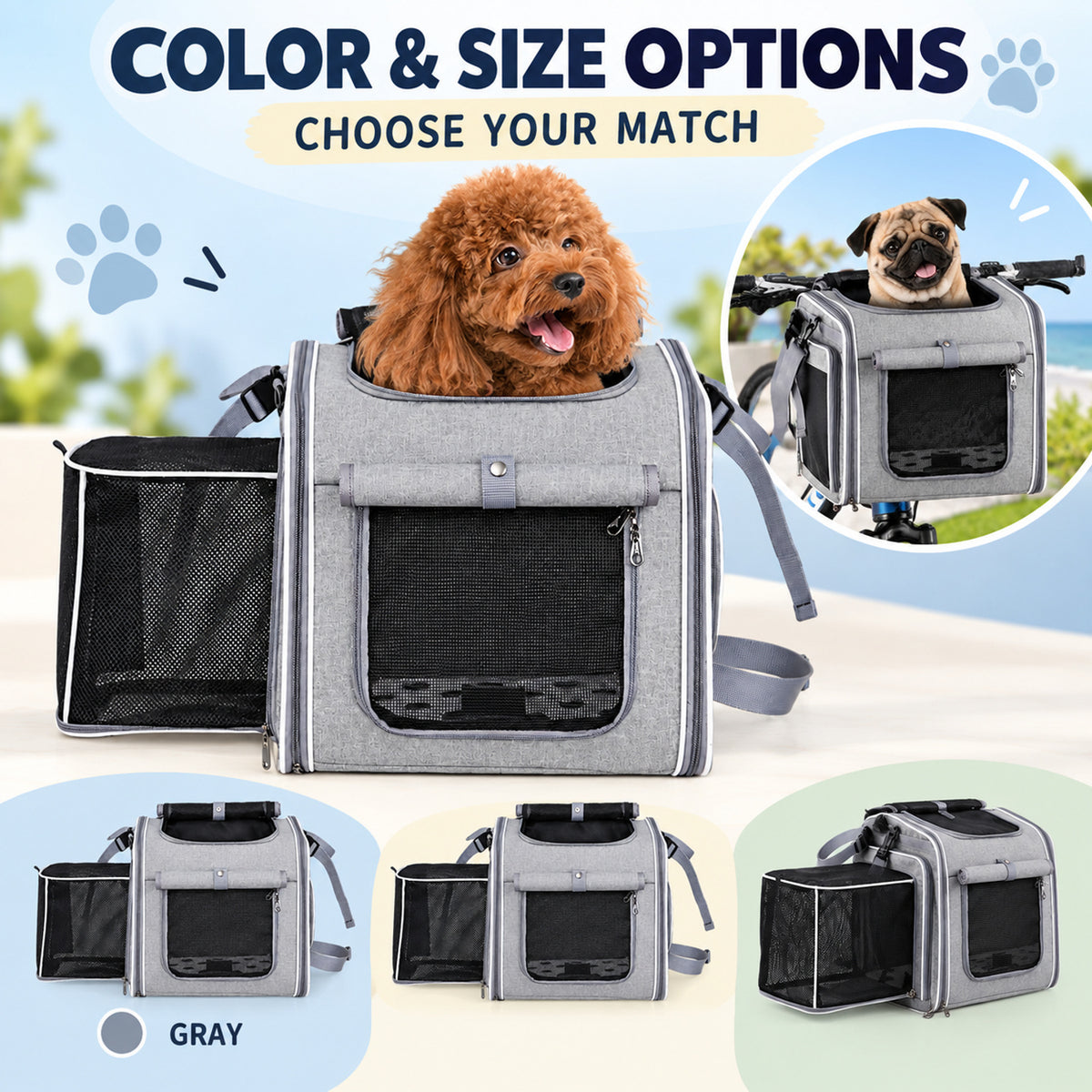 Foldable Front Bicycle Pet Carrier, 37 x 26 x 33 cm, By GAVPEPY image 5 - 04-Options.jpg