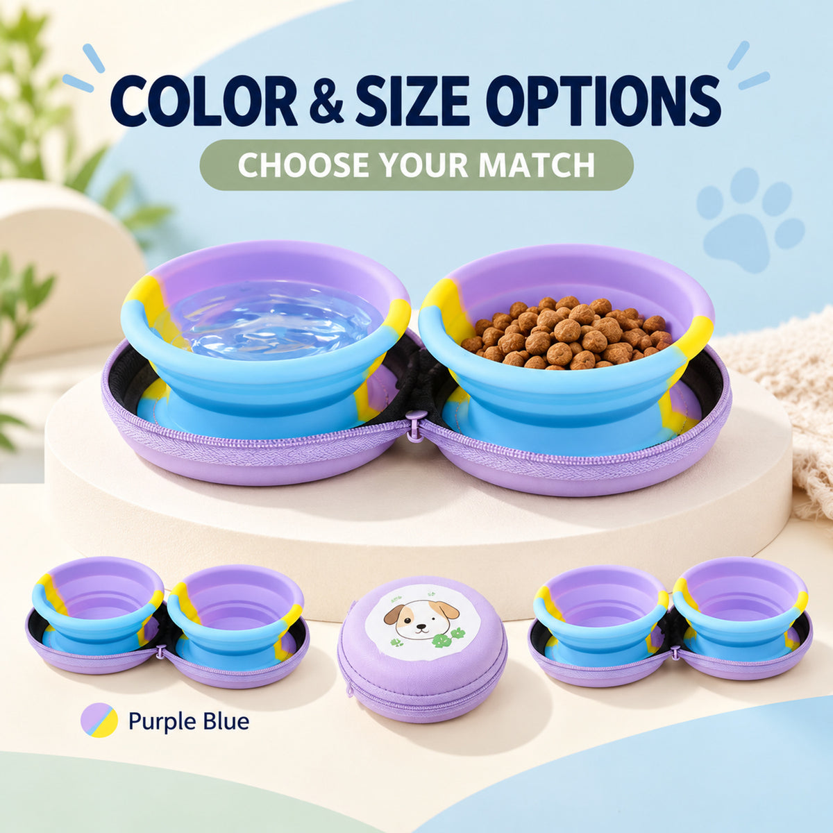 Mini Collapsible Silicone Double Pet Bowl, By GAVPEPY image 5 - 04-Options.jpg