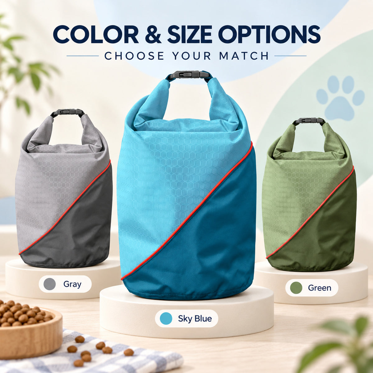 Foldable Water-Resistant Pet Food Travel Bag, By GAVPEPY image 5 - 04-Options.jpg