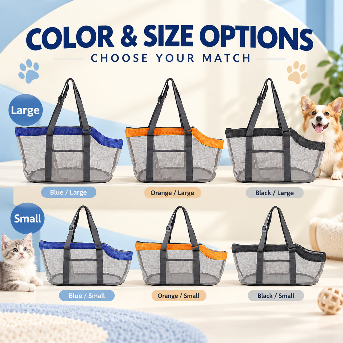 Soft-Sided Pet Travel Carrier, 3 Colors & 2 Sizes, By GAVPEPY image 5 - 04-Options.jpg