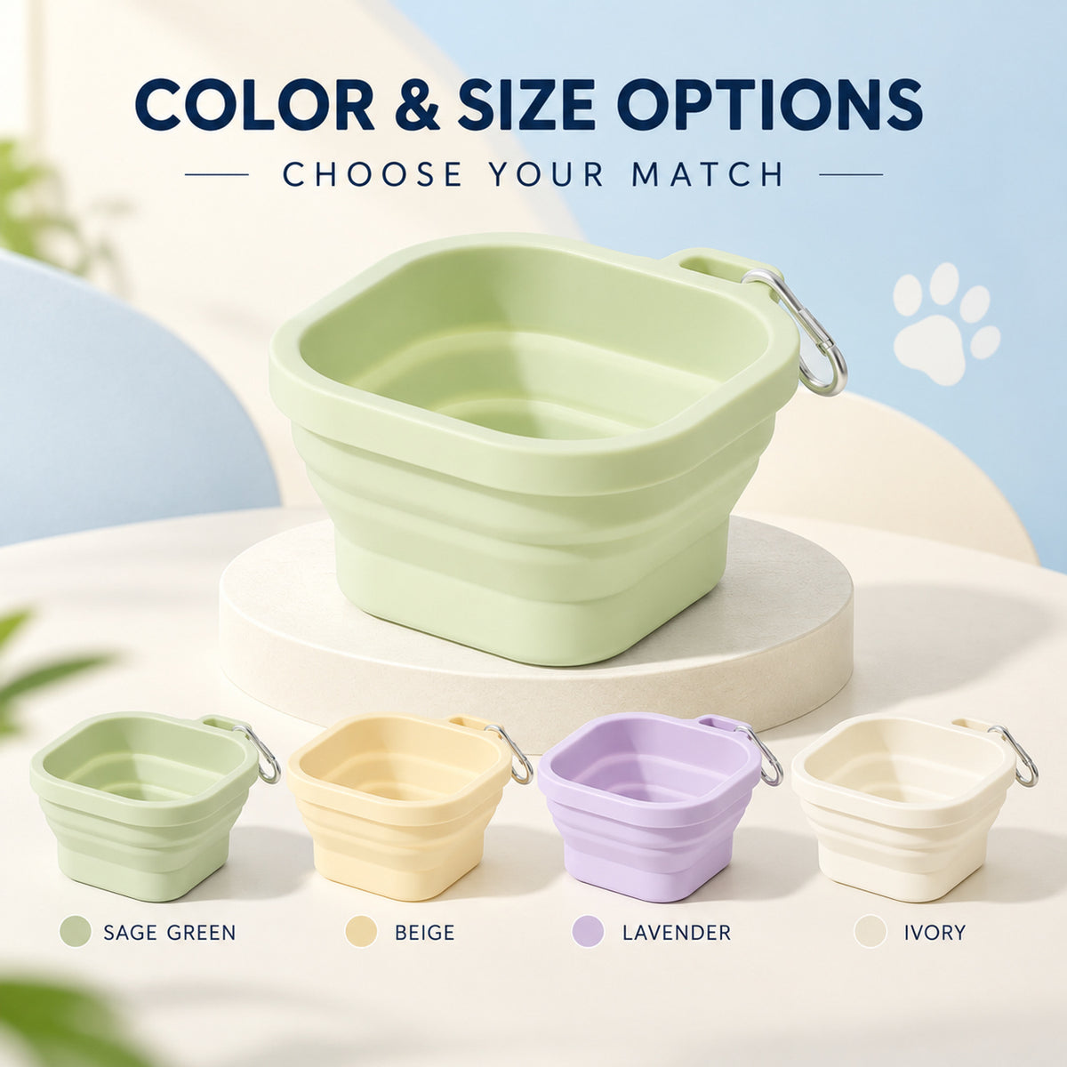 Covered 400 ml Collapsible Silicone Pet Bowl, 4 Colors & 2 Designs, By GAVPEPY image 5 - 04-Options.jpg