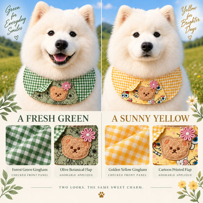 GAVPEPY Polyester Gingham Bear Pet Bib, 6 size options, 5 color or pattern options, for photos, celebrations, walks and everyday pet outfits; a neckwear accessory for everyday outfits, portraits and special occasions image 4 - 04-绿黄对照.jpg