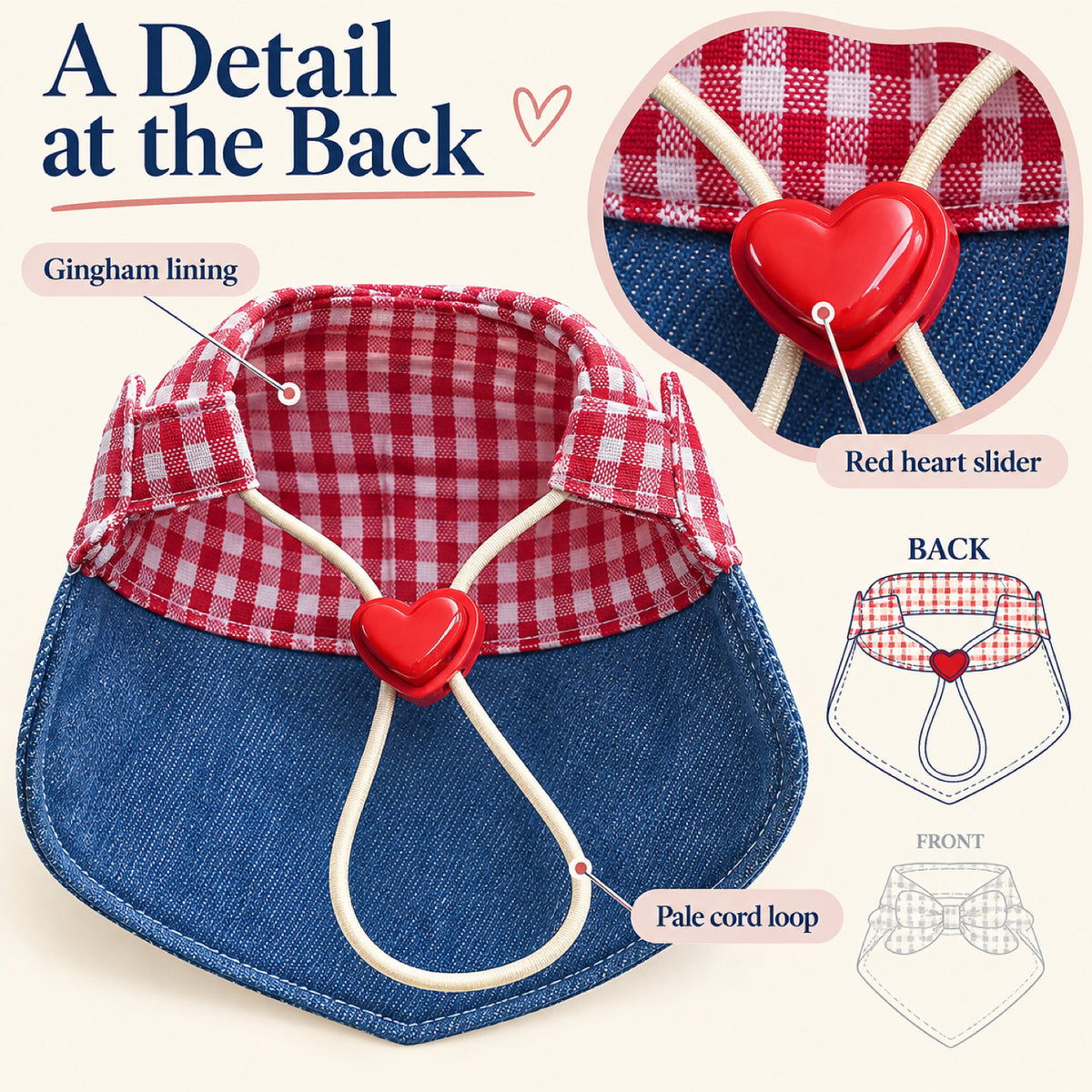 GAVPEPY Polyester Gingham Bow Pet Bib, Sizes S, M, Red, for pet photos, outings and celebrations; decorative neckwear with the selected print and fit shown in the product photos; review the selected variant photo for details image 4 - 04-红心背面.jpg