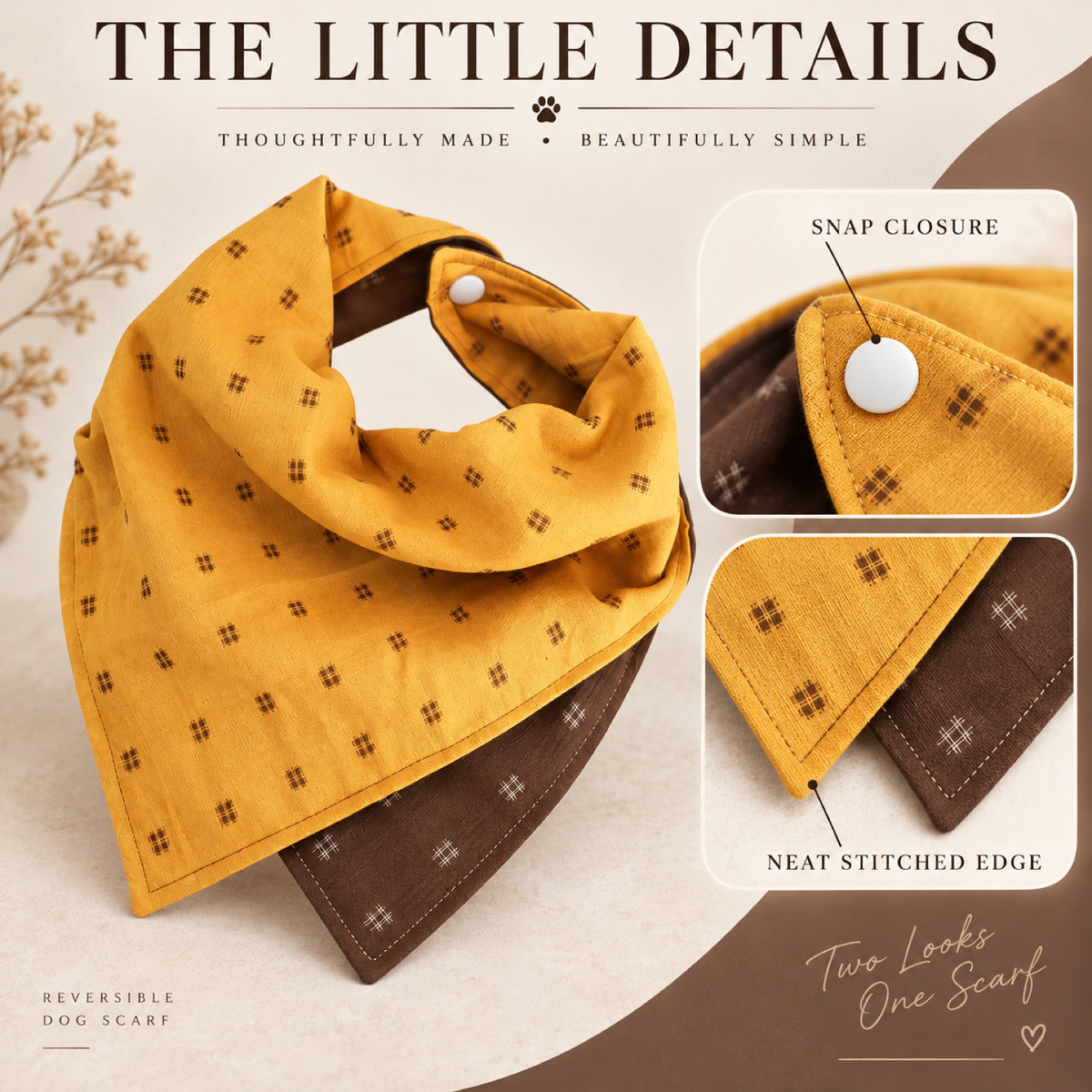 GAVPEPY Polyester Color-Block Square Pet Bandana, Sizes S, M, L, XL, Yellow, Black, for photos, celebrations, walks and everyday pet outfits; a neckwear accessory for everyday outfits, portraits and special occasions image 4 - 04-按扣车线.jpg