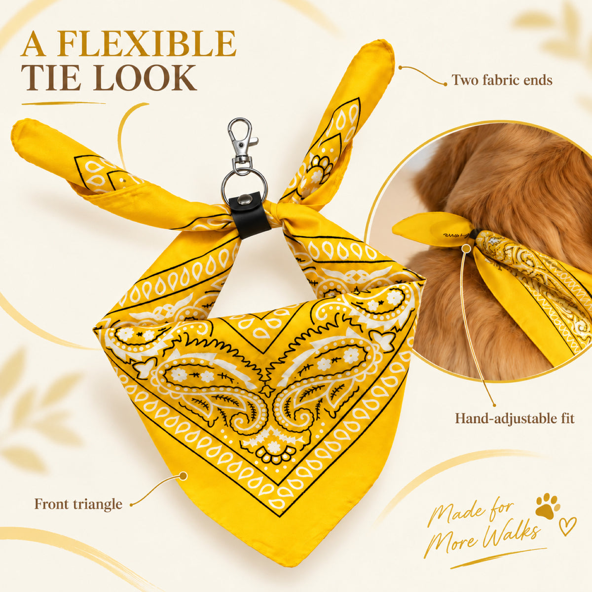 GAVPEPY Polyester Yellow Printed Pet Bandana, Size One Size, Yellow, for photos, celebrations, walks and everyday pet outfits; a neckwear accessory for everyday outfits, portraits and special occasions image 4 - 04-布带调整结构.jpg