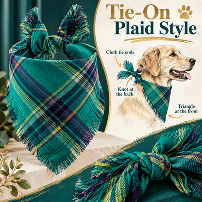 GAVPEPY Polyester-cotton blend Plaid Fringe Pet Bandana, Sizes 65 x 45 x 45 cm, 55 x 38 x 38, as pictured, for photos, celebrations, walks and everyday pet outfits; a neckwear accessory for everyday outfits, portraits and special occasions image 4 - 04-系结外观.jpg