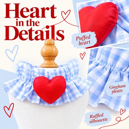 GAVPEPY Polyester Gingham Bear Pet Bib, Size S, as pictured, for pet photos, outings and celebrations; decorative neckwear with the selected print and fit shown in the product photos; review the selected variant photo for details image 4 - 04-红心细节.jpg