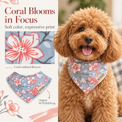 GAVPEPY Cotton Floral Pet Bandana, Sizes S, M, L, Yellow, Pink, for pet photos, outings and celebrations; decorative neckwear with the selected print and fit shown in the product photos; review the selected variant photo for details image 4 - 04-粉花造型.jpg