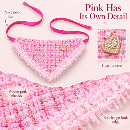 GAVPEPY Polyester Tweed-Look Triangle Pet Bib, Size S, 5 color or pattern options, for photos, celebrations, walks and everyday pet outfits; a neckwear accessory for everyday outfits, portraits and special occasions image 4 - 04-粉款造型.jpg